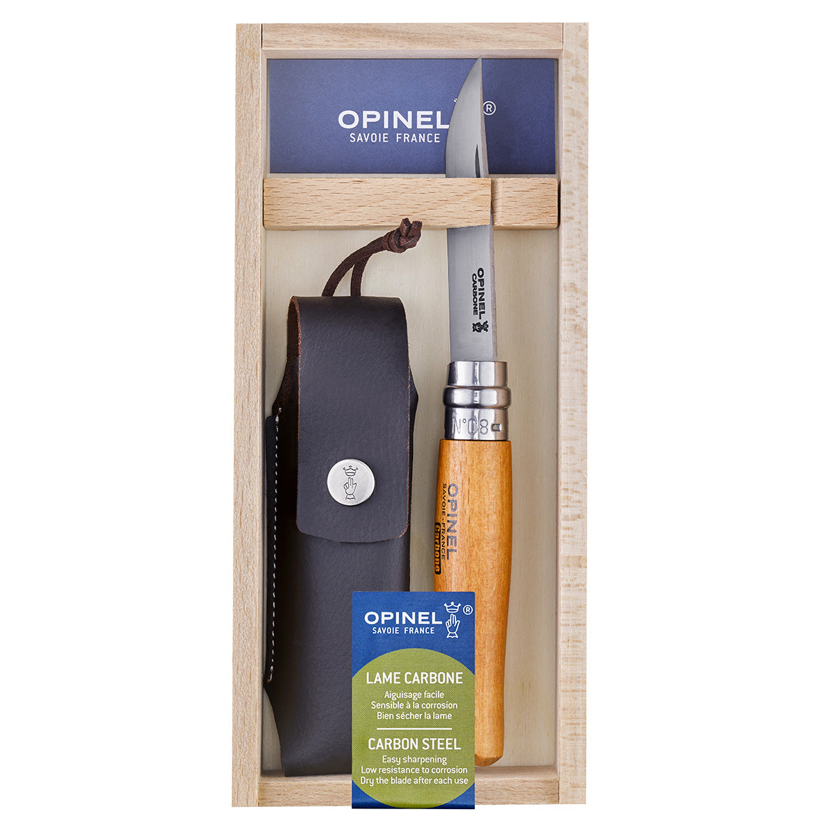 Opinel No. 8 Traditional Classic Carbon Folding Knife with Sheath & Gift Box