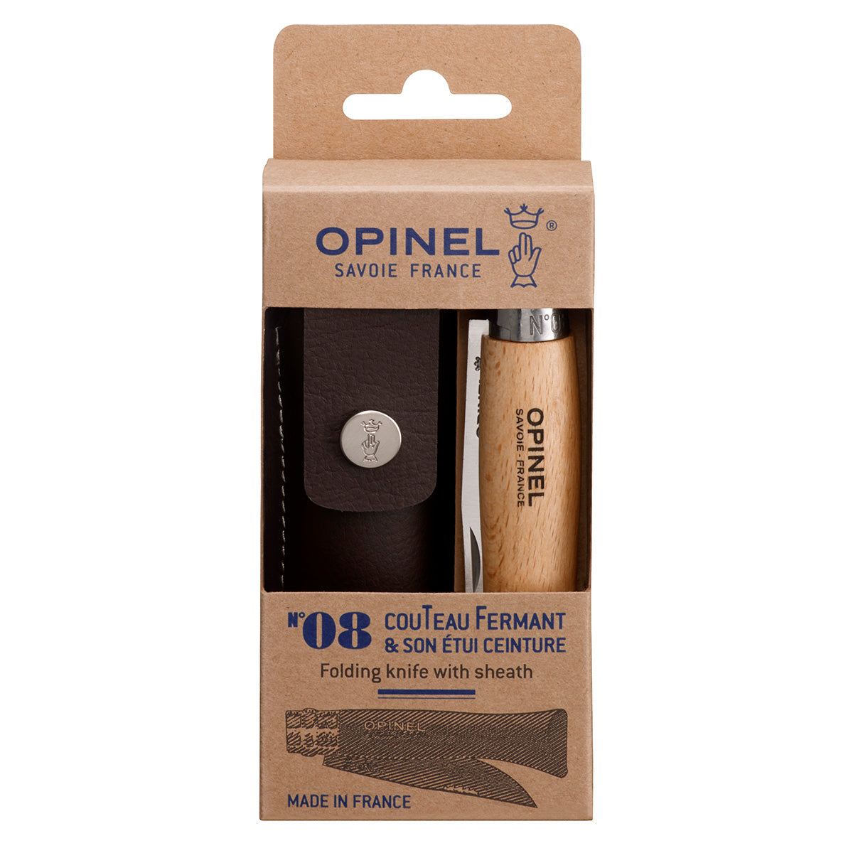 Opinel No. 8 Traditional Classic Stainless Steel Folding Knife with Alpine Sheath