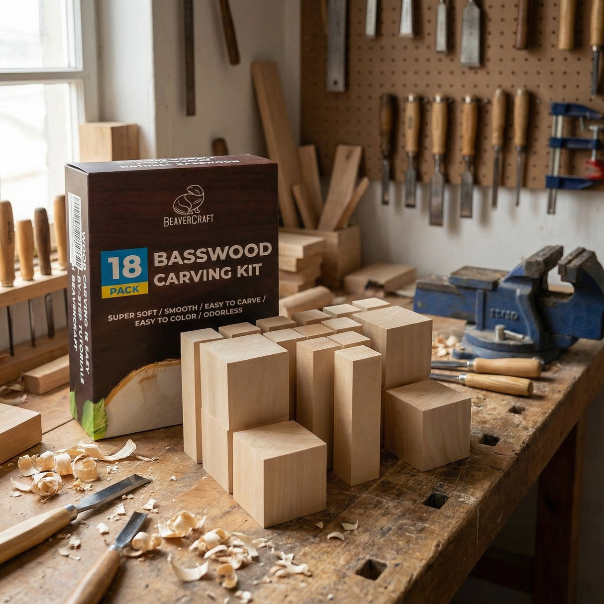BeaverCraft Basswood Carving Blocks, Set of 18
