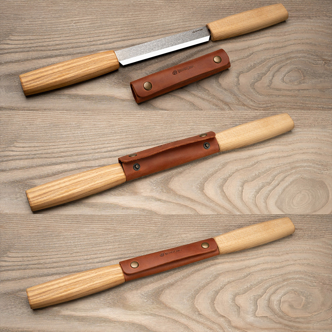 BeaverCraft 3mm Drawknife with Ash Wood Handle in Leather Sheath