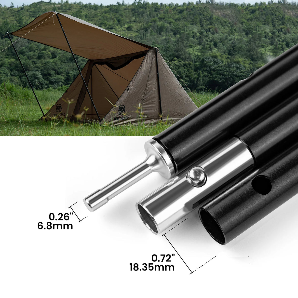 OneTigris 6061 Aluminium Telescopic Tarp Poles, Set of 2