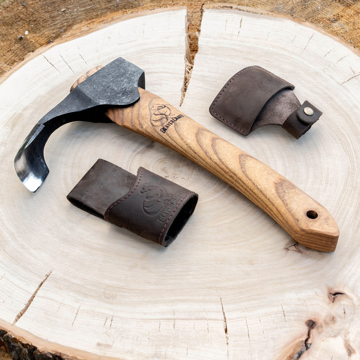 BeaverCraft Compact Wood Carving Adze with Leather Sheath