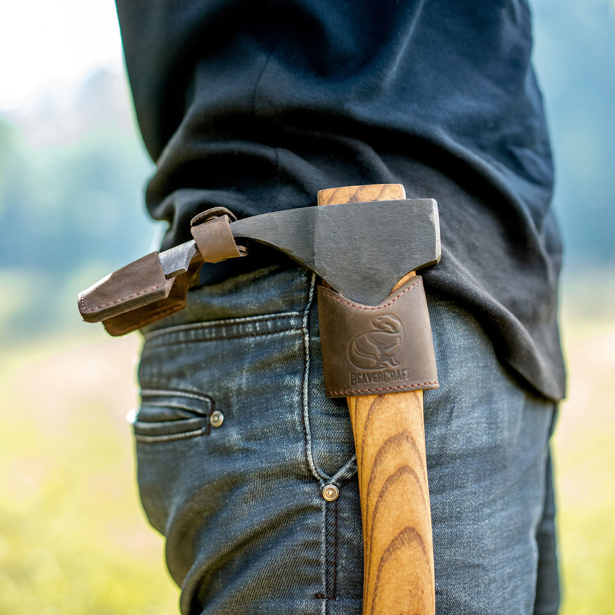 BeaverCraft Compact Wood Carving Adze with Leather Sheath