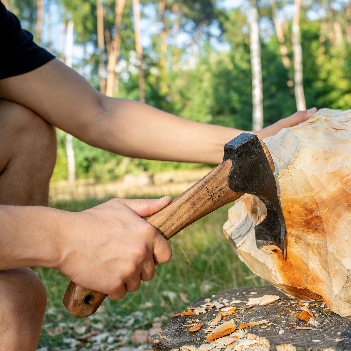 BeaverCraft Compact Wood Carving Adze with Leather Sheath