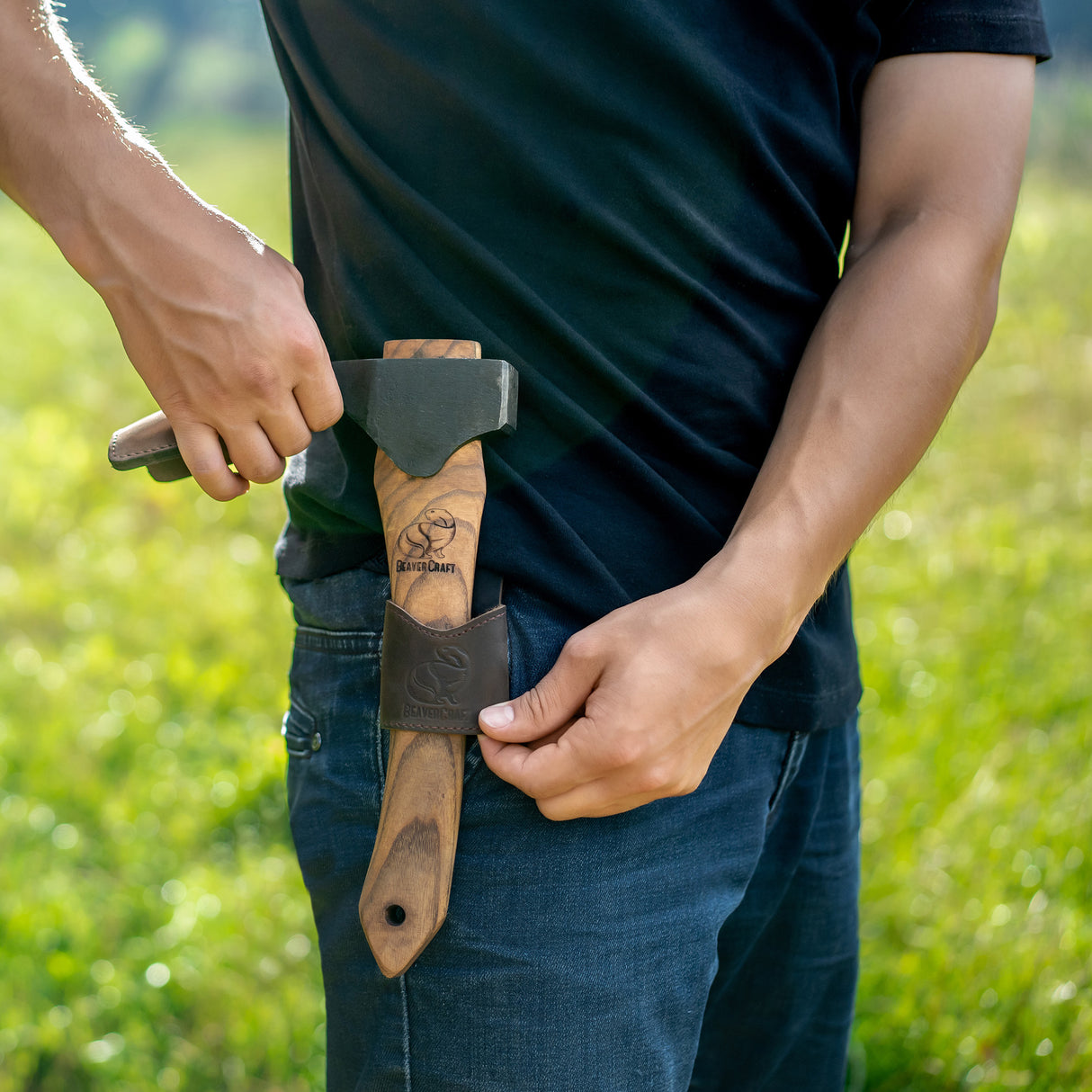 BeaverCraft Compact Wood Carving Adze with Leather Sheath