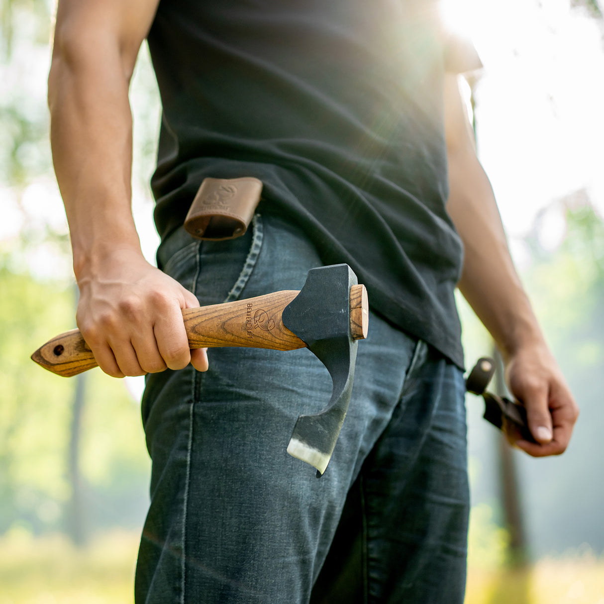 BeaverCraft Compact Wood Carving Adze with Leather Sheath
