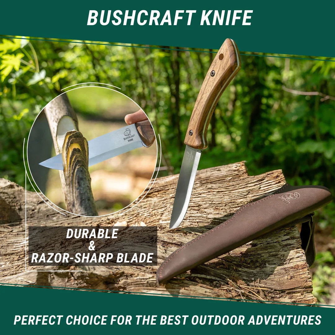 BeaverCraft Dune Bushcraft Knife with Leather Sheath