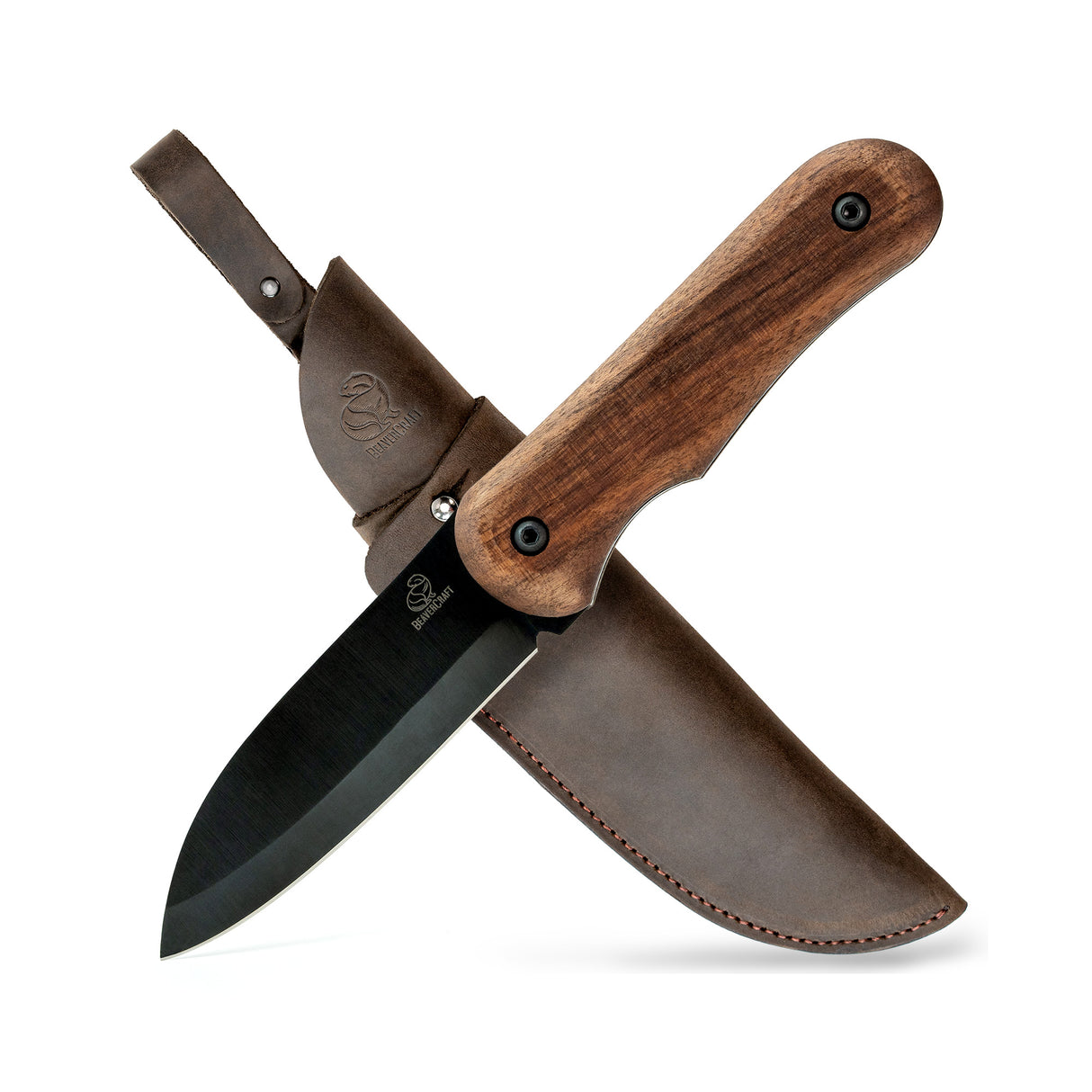 BeaverCraft Shadow Compact Bushcraft Knife with Leather Sheath