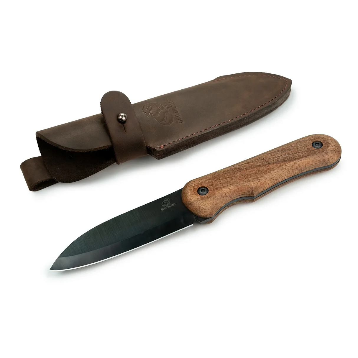 BeaverCraft Shadow Compact Bushcraft Knife with Leather Sheath