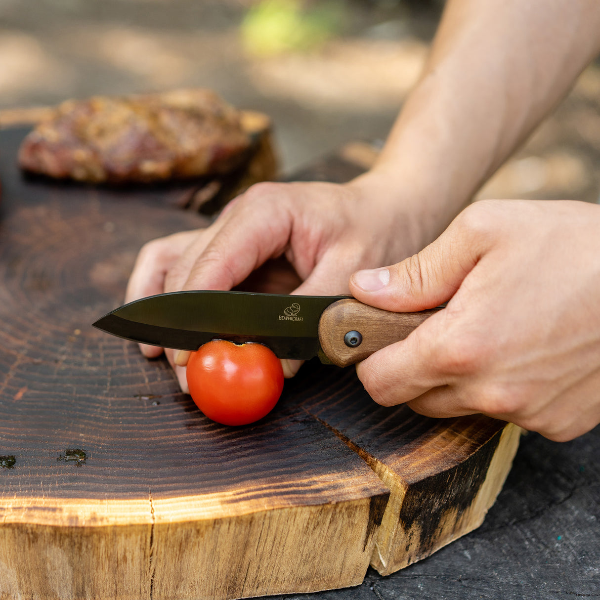 BeaverCraft Shadow Compact Bushcraft Knife with Leather Sheath