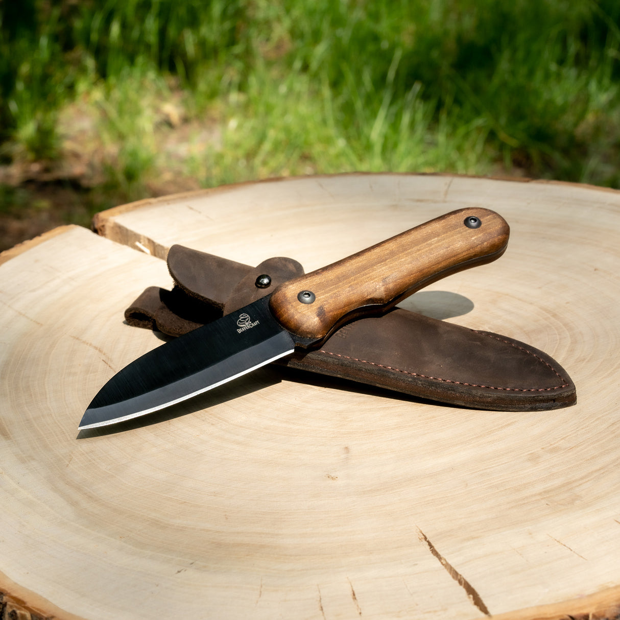 BeaverCraft Shadow Compact Bushcraft Knife with Leather Sheath