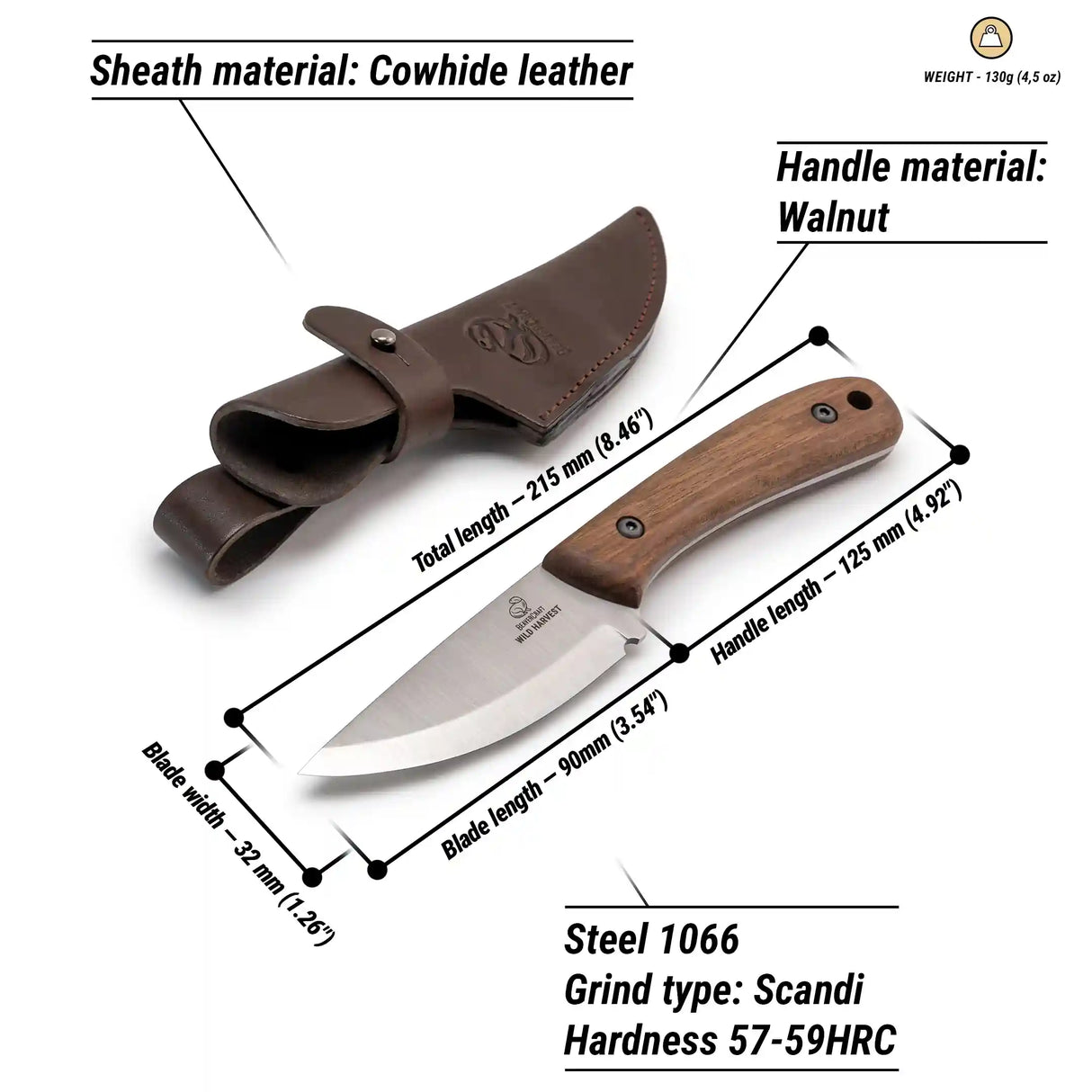 BeaverCraft Wild Harvest Bushcraft Knife with Leather Sheath
