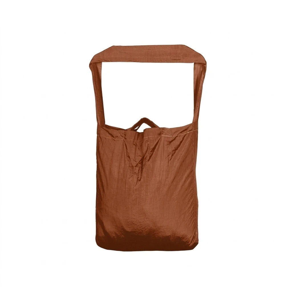 Ticket to the Moon Lightweight Foldable Eco Bag Medium in copper, shown open and empty with long shoulder straps