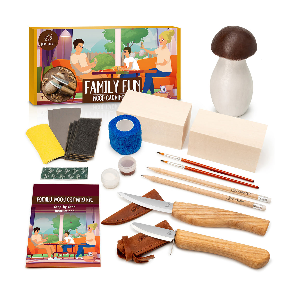 BeaverCraft Family Fun Mushroom Carving Kit, Set for 2 Carvers