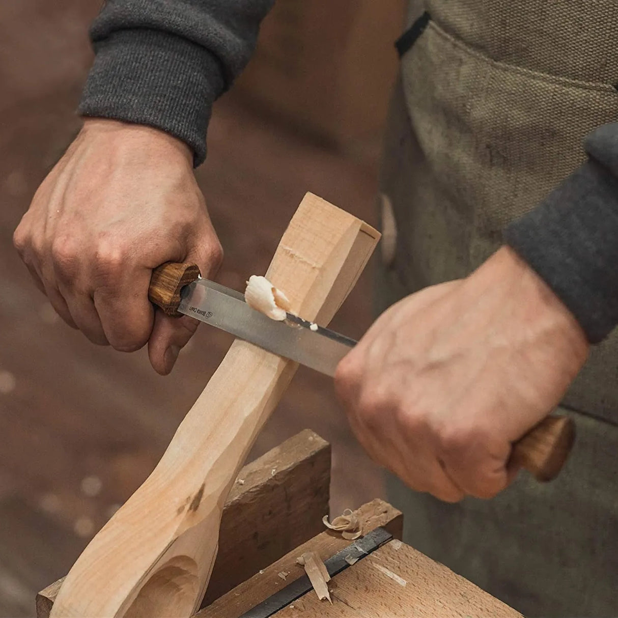 BeaverCraft 3mm Drawknife with Oak Handle in Leather Sheath