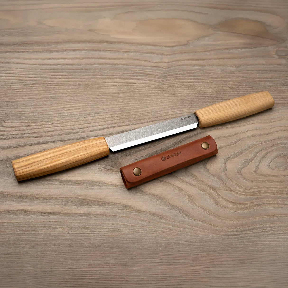 BeaverCraft 3mm Drawknife with Ash Wood Handle in Leather Sheath