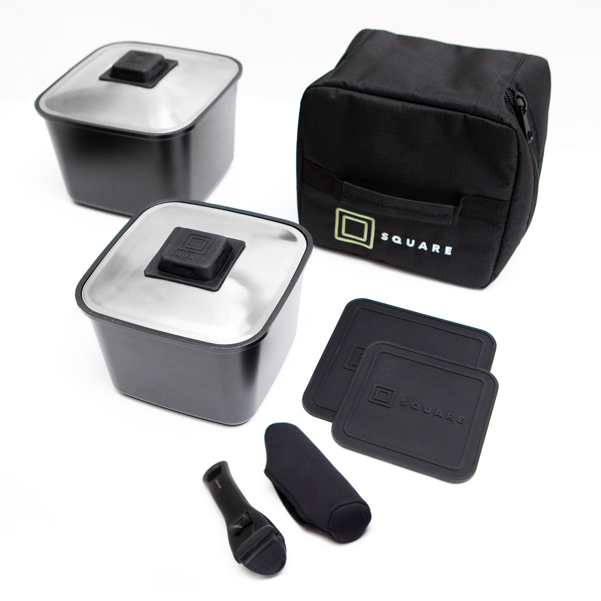 Square Cookware Nesting Pot Set with Storage Bag