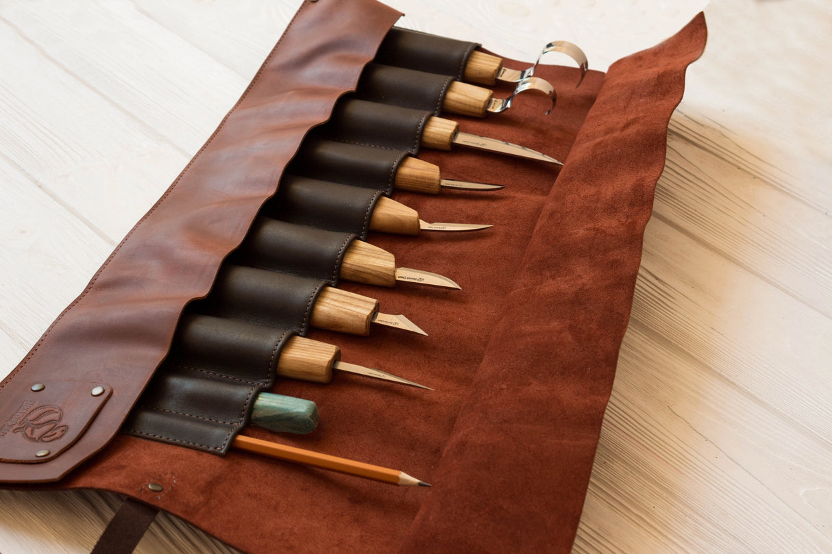 BeaverCraft 10 Pocket Genuine Leather Tool Roll
