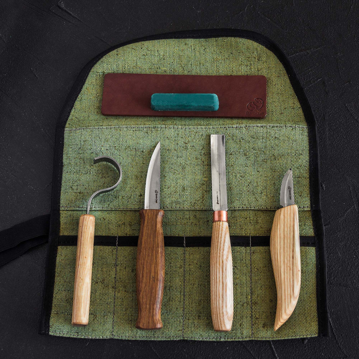 BeaverCraft 6 Piece Professional Spoon Carving Set in Canvas Tool Roll