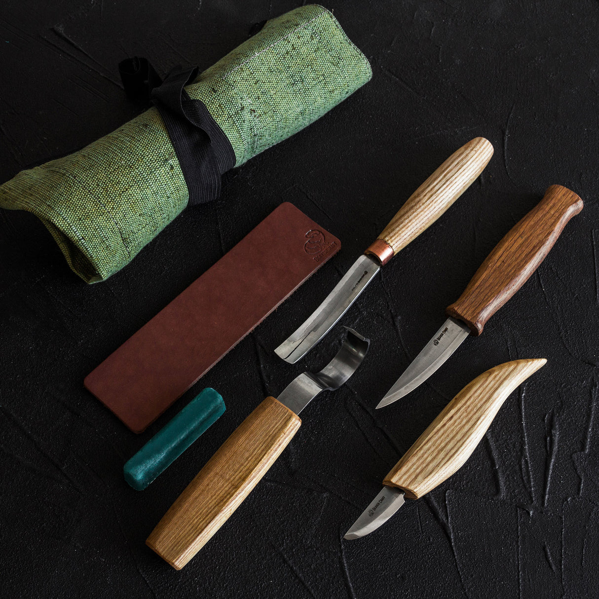 BeaverCraft 6 Piece Professional Spoon Carving Set in Canvas Tool Roll