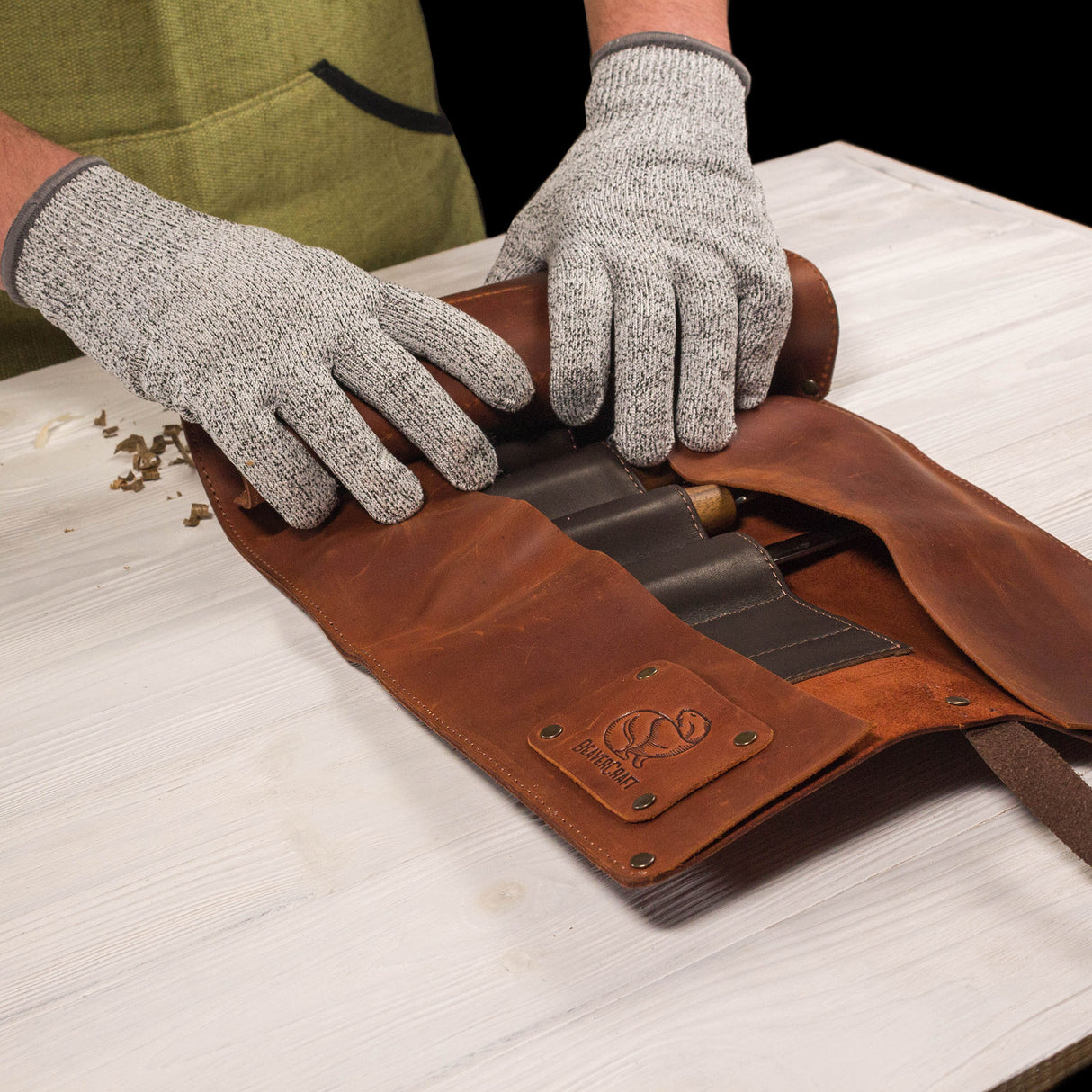 BeaverCraft 10 Piece Deluxe Wood Carving Set in Genuine Leather Tool Roll