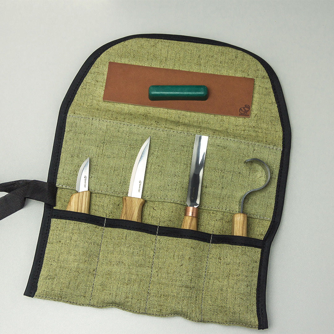 BeaverCraft 6 Piece Professional Spoon Carving Set in Canvas Tool Roll