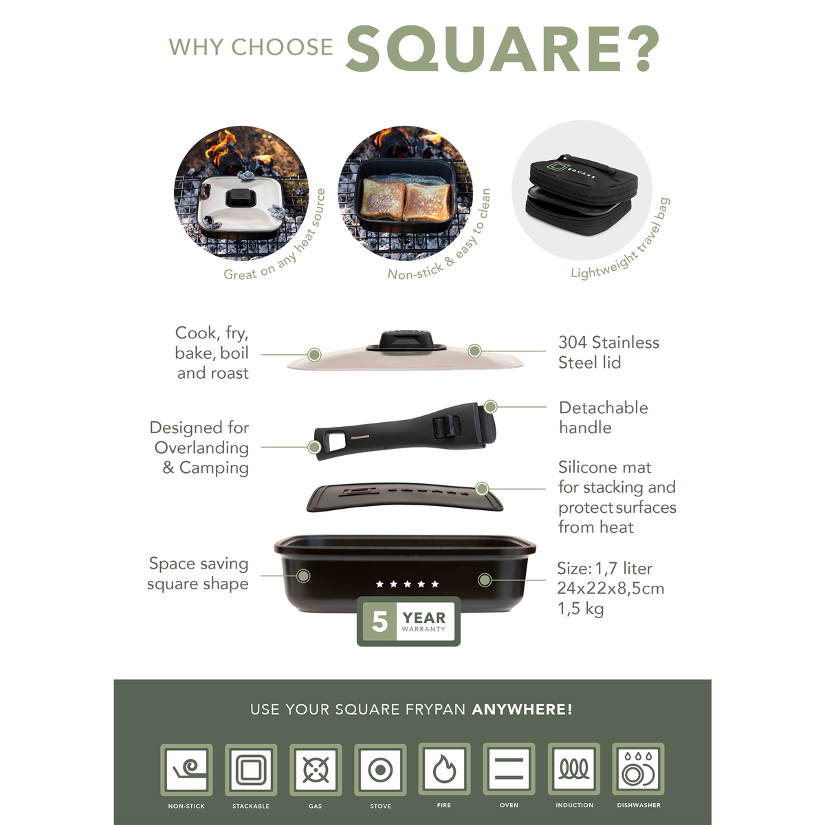 Square Cookware Frying Pan with Storage Bag