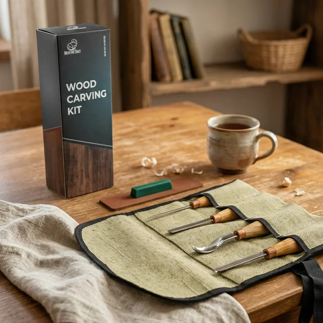 BeaverCraft 4 Piece Wood Carving Gouge & Chisel Set in Canvas Tool Roll