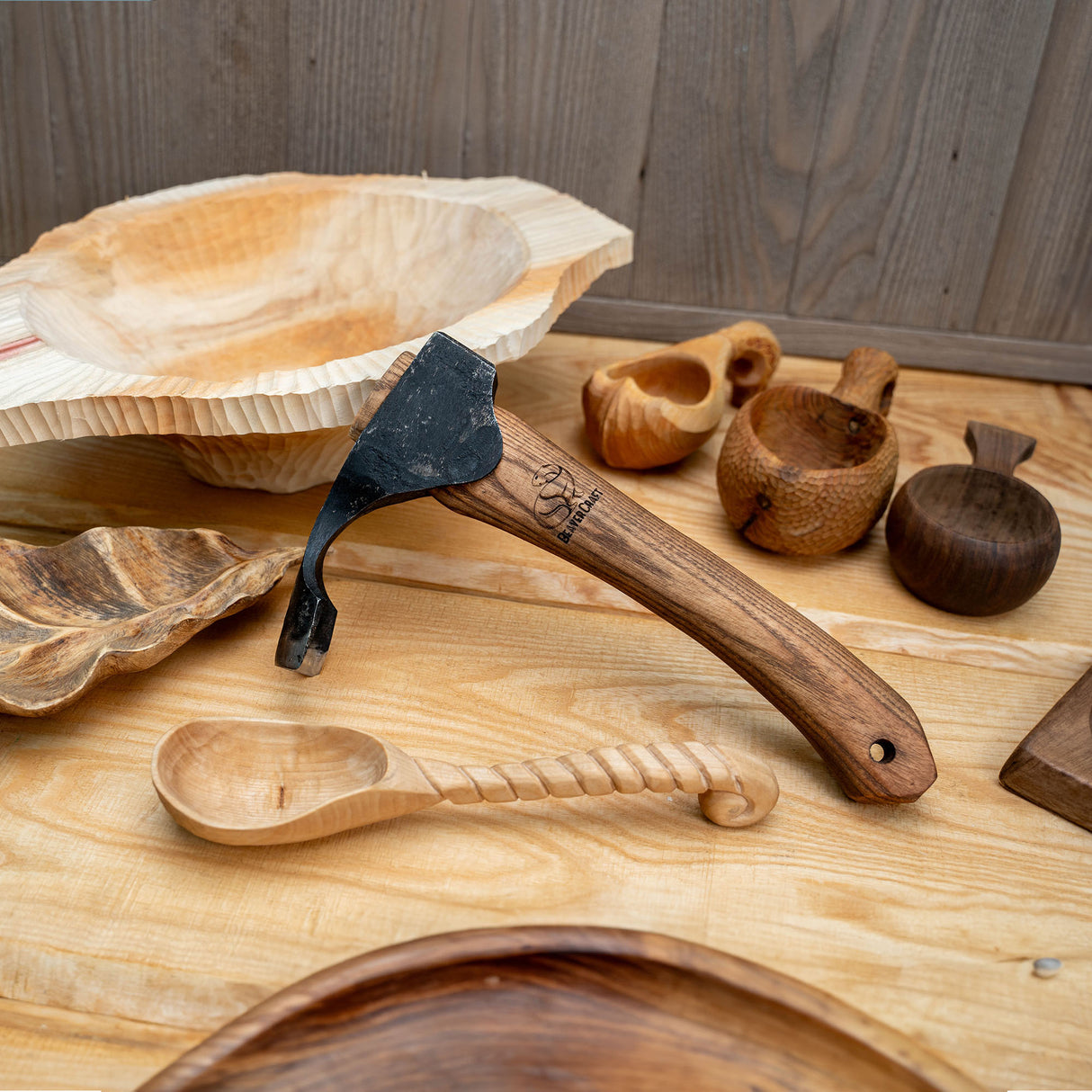 BeaverCraft Compact Wood Carving Adze with Leather Sheath
