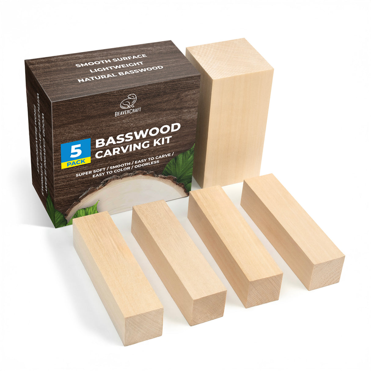BeaverCraft Basswood Carving Blocks, Set of 5