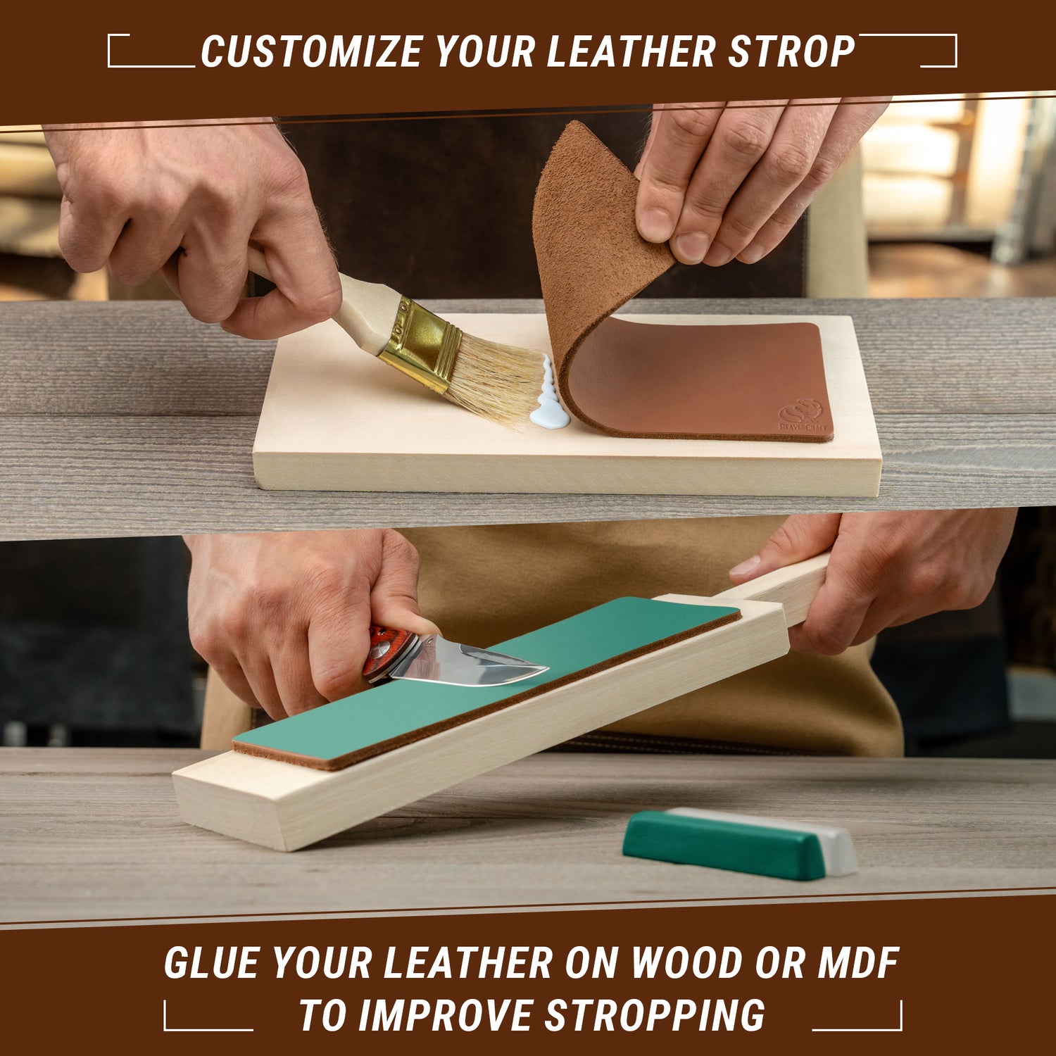 BeaverCraft Leather Strop with Honing & Polishing Compounds