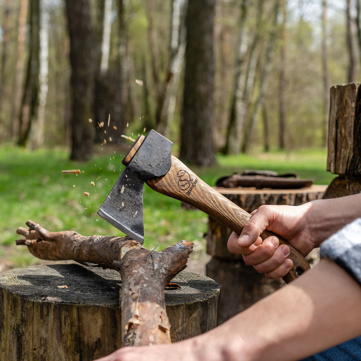 BeaverCraft Bushcraft Carving Hatchet with Leather Sheath