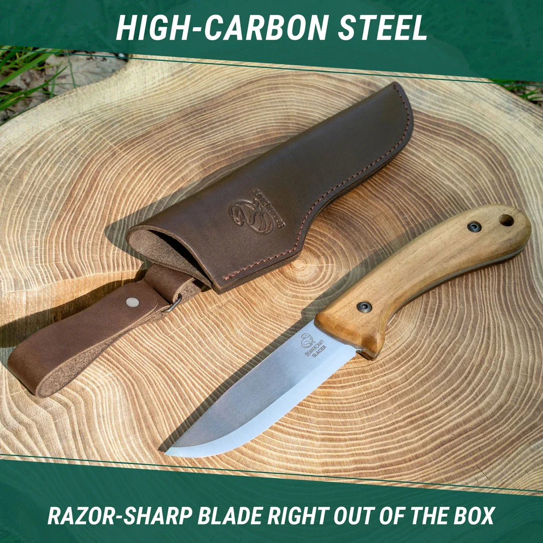 BeaverCraft Glacier Bushcraft Knife with Leather Sheath