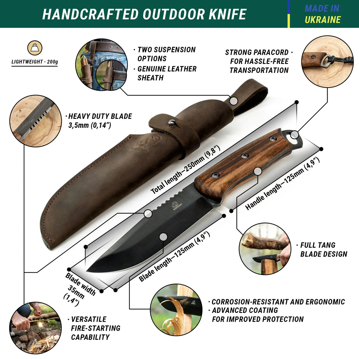 BeaverCraft Dusk Bushcraft Knife with Leather Sheath