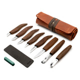 BeaverCraft 10 Piece Deluxe Wood Carving Set in Genuine Leather Tool Roll