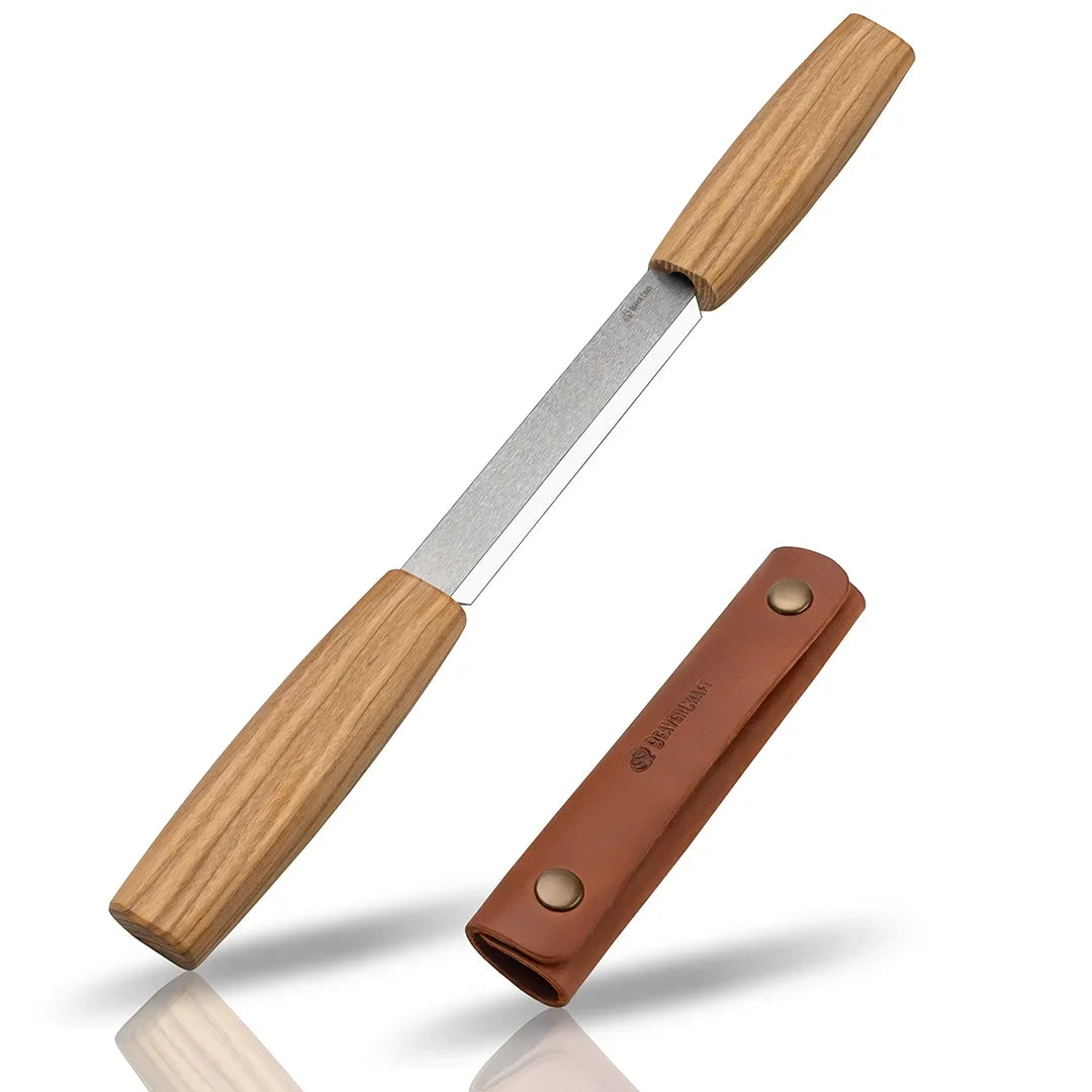 BeaverCraft 3mm Drawknife with Ash Wood Handle in Leather Sheath
