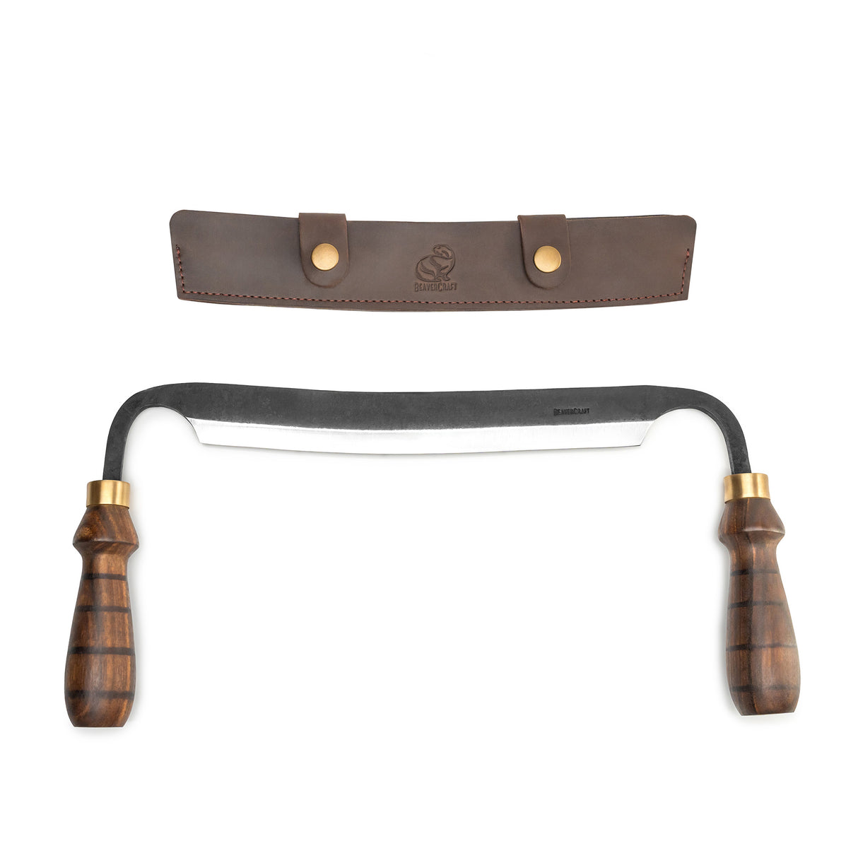 BeaverCraft Hand Forged Debarking Drawknife with Leather Sheath
