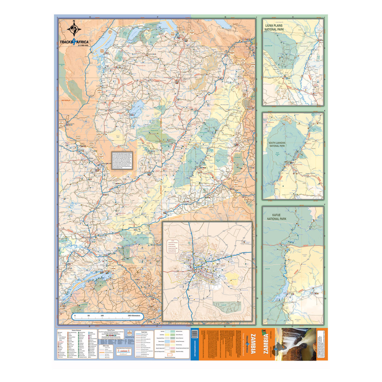 Tracks4Africa Zambia Traveller's Map, Edition 1