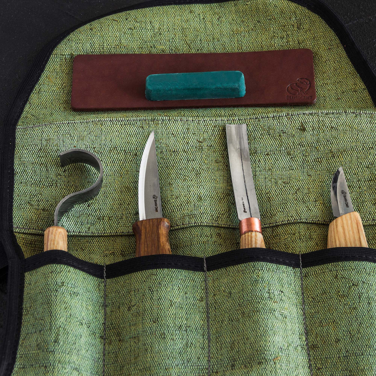 BeaverCraft 6 Piece Professional Spoon Carving Set in Canvas Tool Roll