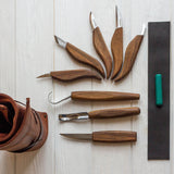 BeaverCraft 10 Piece Deluxe Wood Carving Set in Genuine Leather Tool Roll