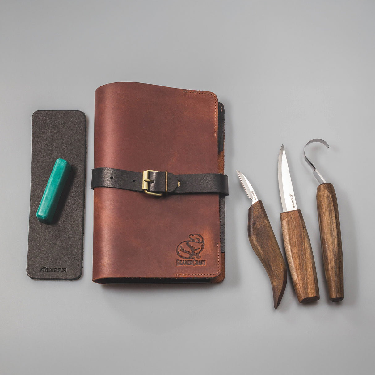 BeaverCraft 5 Piece Spoon Carving Set in Leather Case