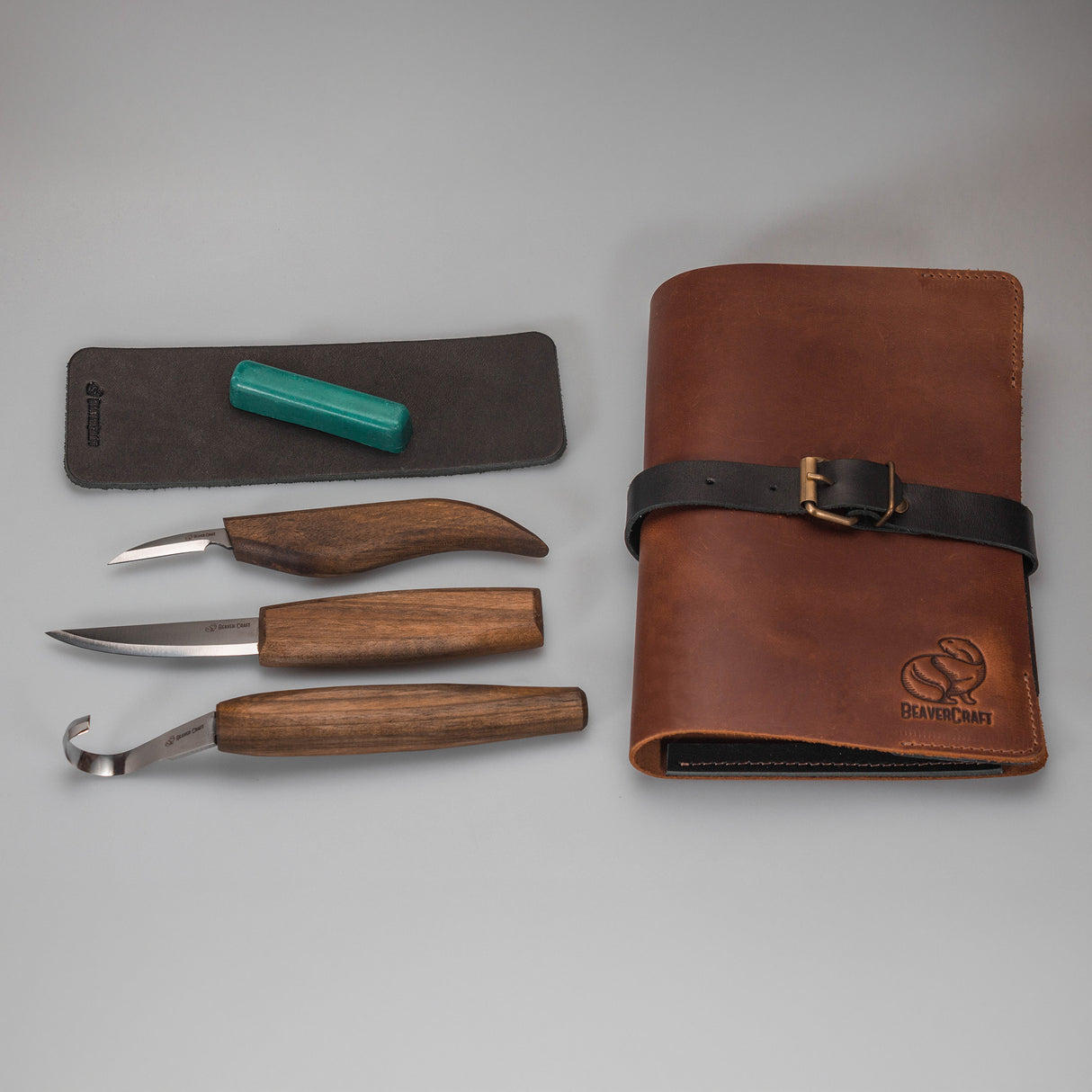 BeaverCraft 5 Piece Spoon Carving Set in Leather Case