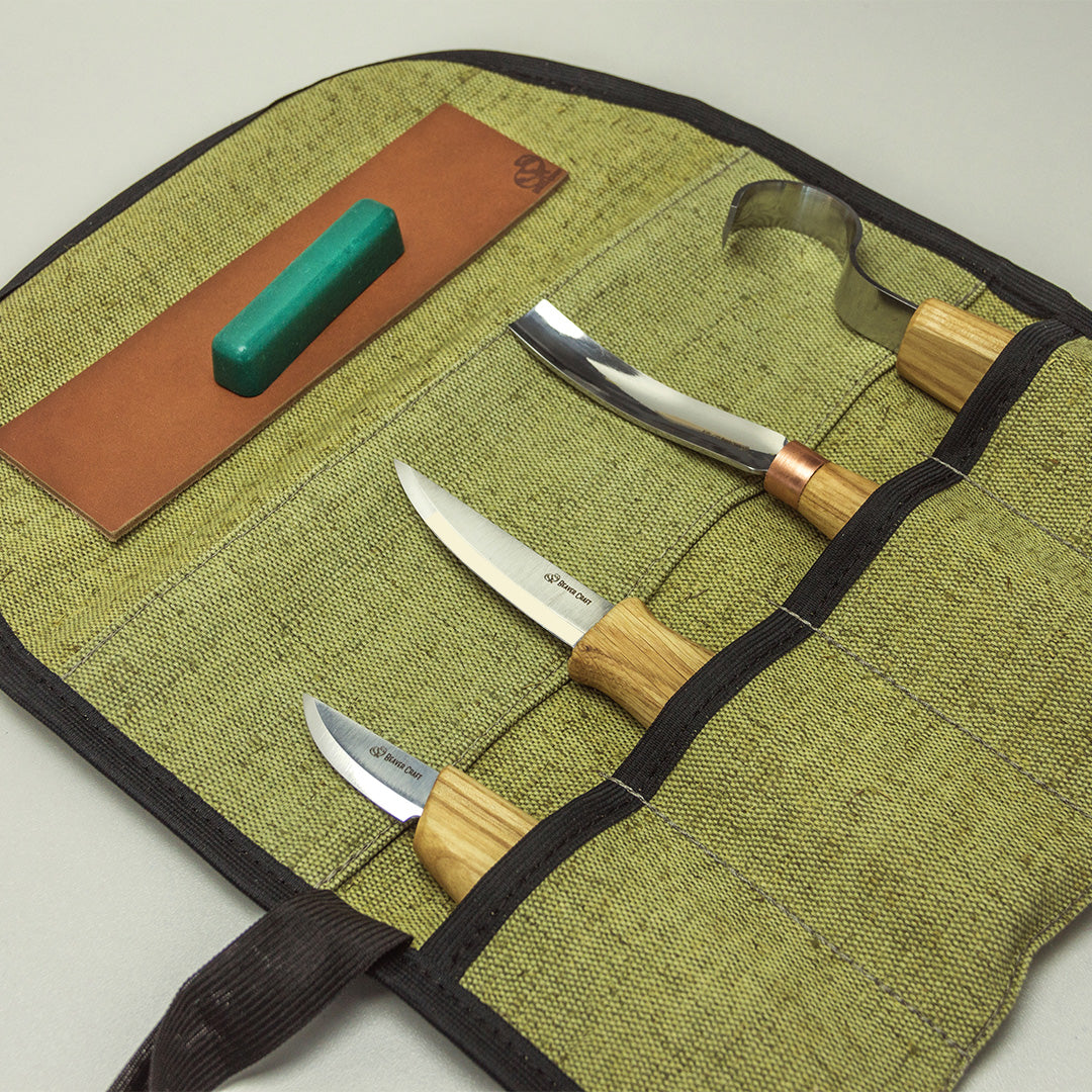 BeaverCraft 6 Piece Professional Spoon Carving Set in Canvas Tool Roll