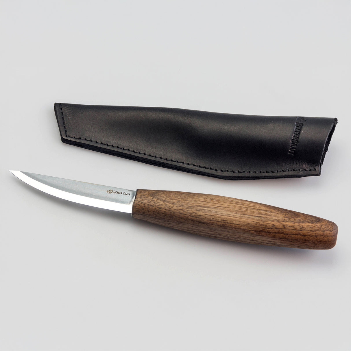 BeaverCraft Sloyd Whittling Knife with Walnut Handle & Leather Sheath