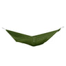 Ticket to the Moon Compact Hammock in Leaf Green, empty and suspended with gathered ends and cords