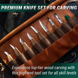 BeaverCraft 10 Piece Deluxe Wood Carving Set in Genuine Leather Tool Roll