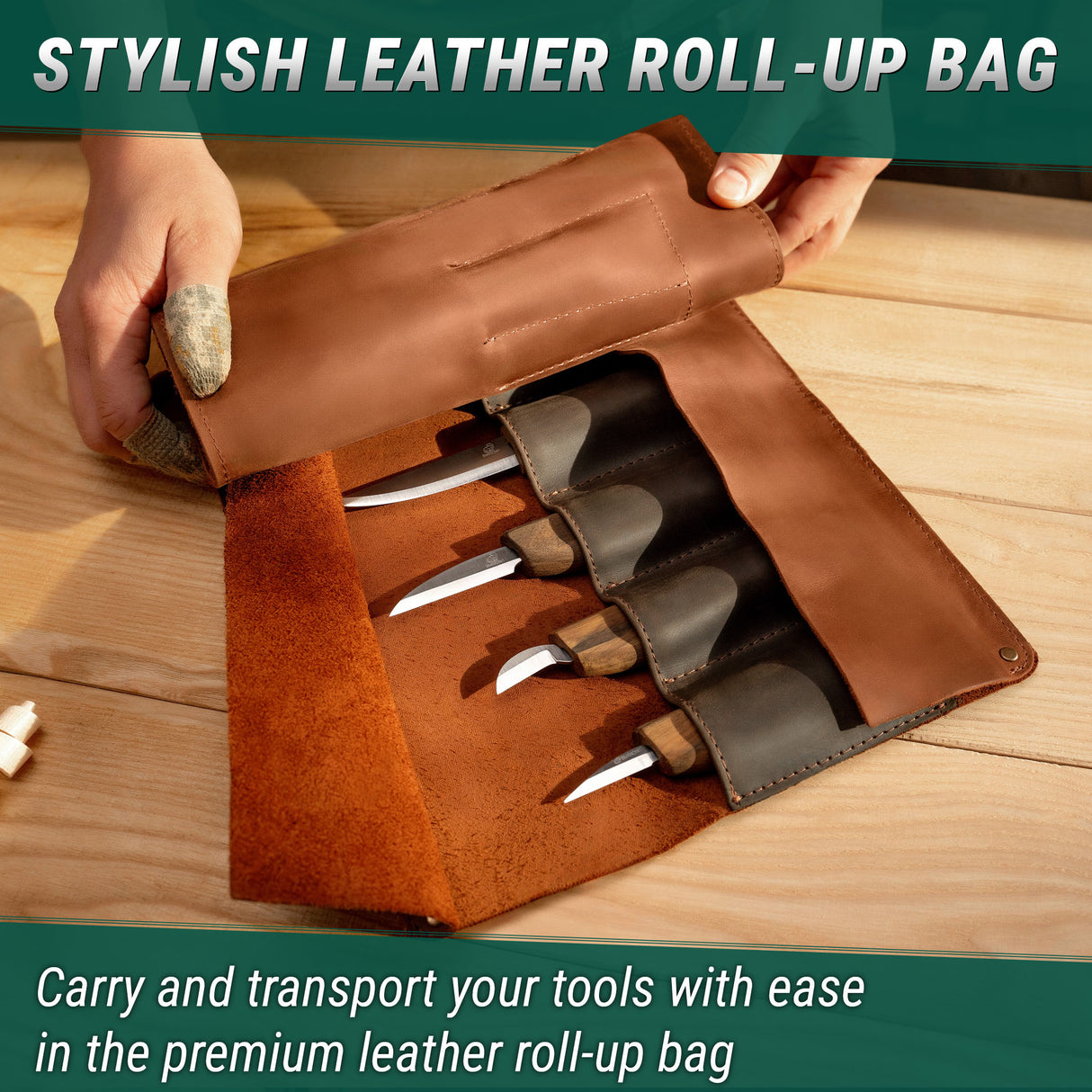 BeaverCraft 10 Piece Deluxe Wood Carving Set in Genuine Leather Tool Roll