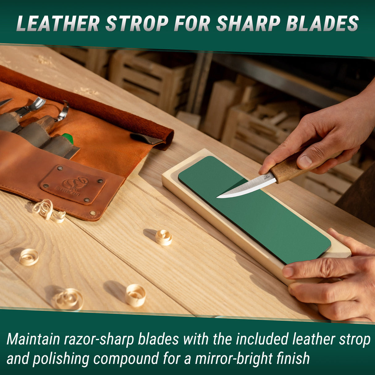 BeaverCraft 10 Piece Deluxe Wood Carving Set in Genuine Leather Tool Roll