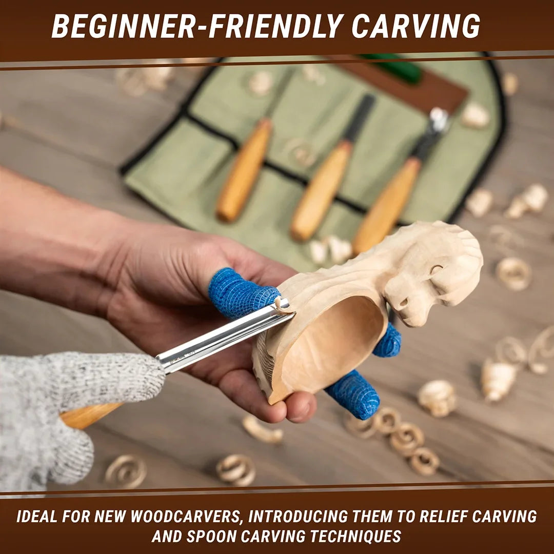BeaverCraft 4 Piece Wood Carving Gouge & Chisel Set in Canvas Tool Roll
