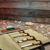 BeaverCraft 4 Piece Wood Carving Gouge & Chisel Set in Canvas Tool Roll